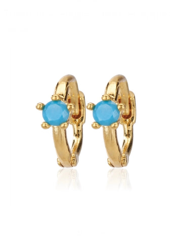 Gold Turquoise Single Stone Huggie Earrings
