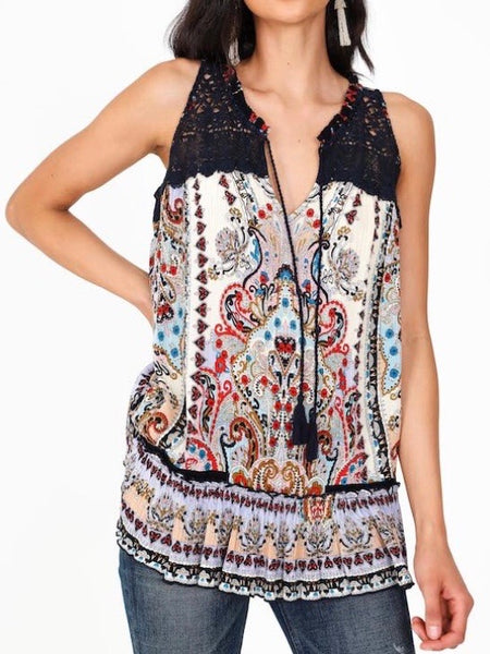 BL131627 Sleeveless Top with Crochet Detail