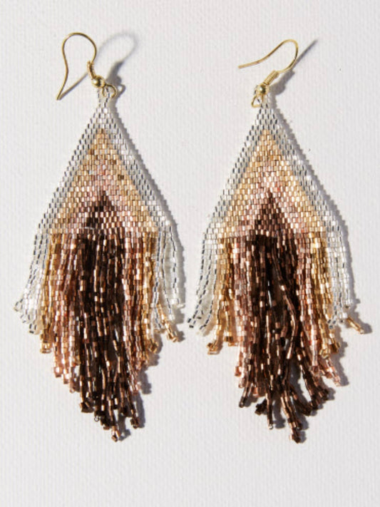 Mixed Metallic Stripe Fringe Earrings