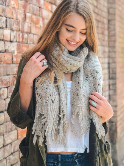 Feather Knit Boho Scarf - Oatmeal