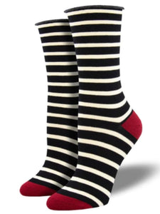 Women’s Bamboo Sailor Stripe Roll Top Socks Black