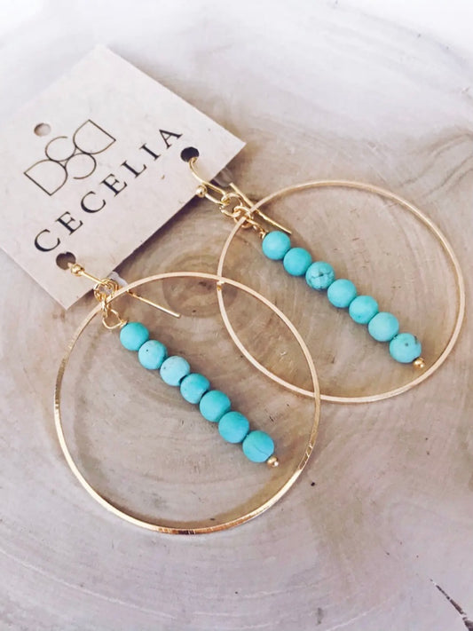 Drop Hoop Earrings | Turquoise Gold Plated