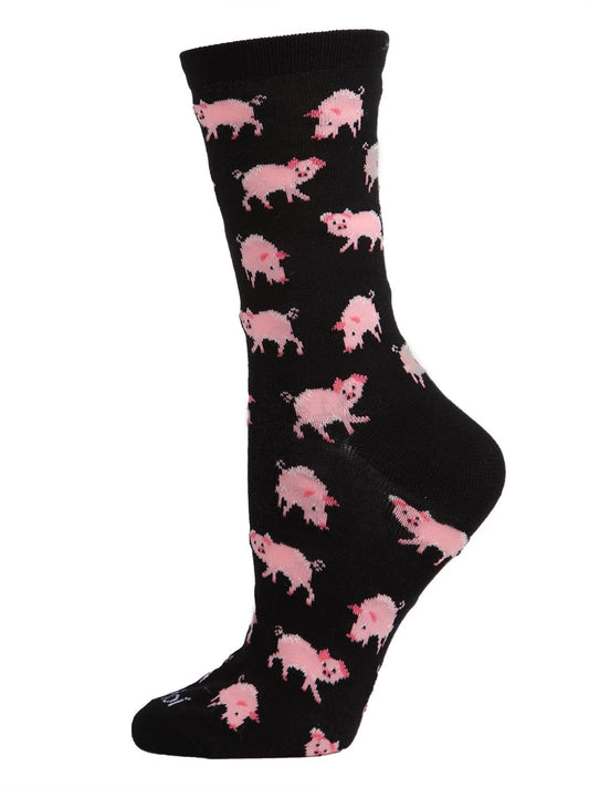 Women’s Pigs Bamboo Blend Crew Socks Black