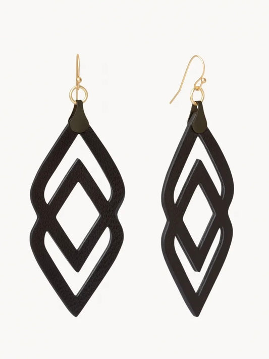 Deco Drama Leather Earrings - Black