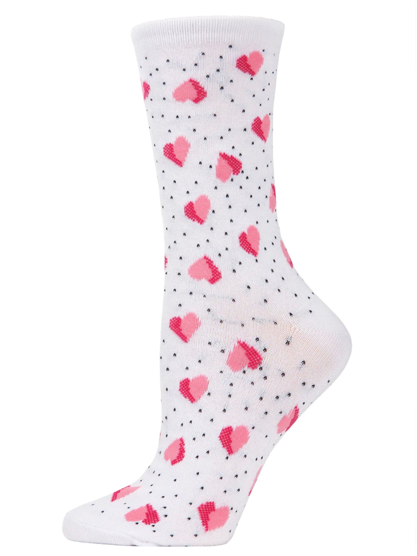 Women’s Floating Hearts Bamboo Blend Crew Socks - White