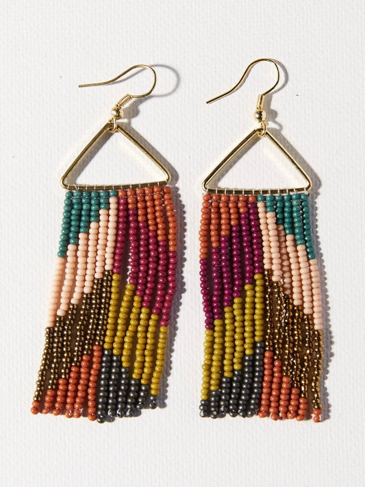 Whitney Chevron Beaded Fringe Earrings Muted Rainbow