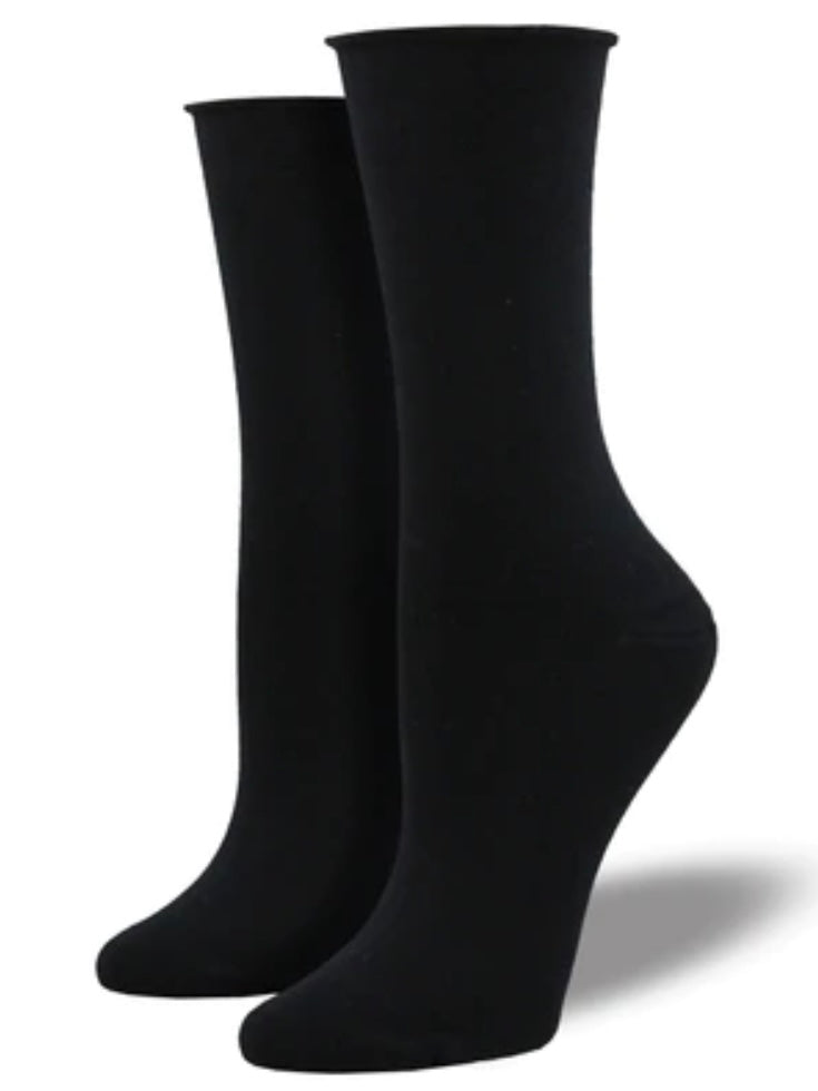 Women’s Bamboo Solid Roll Top Socks Black