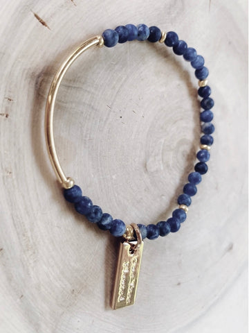 Single Gemstone Bracelet with Gold Bar | Sodalite