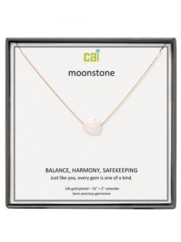 Gold Rainbow Moonstone Square Gemstone Necklace