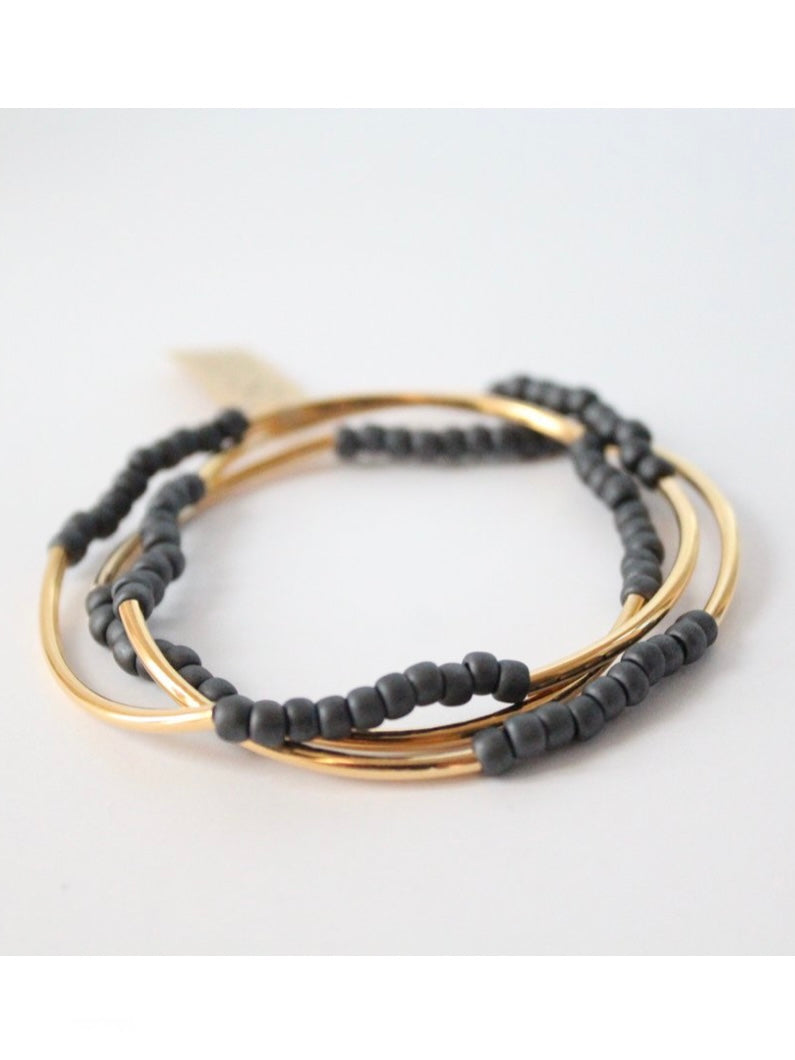 Triple Wrap Bracelet/Necklace | Gold & Matte Grey