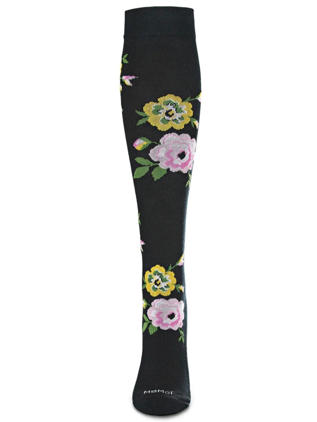 Floral Design Bamboo Blend Knee High Compression Socks Black