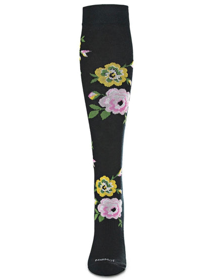 Floral Design Bamboo Blend Knee High Compression Socks Black