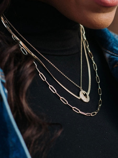 Pave Heart Outline Pendant Necklace