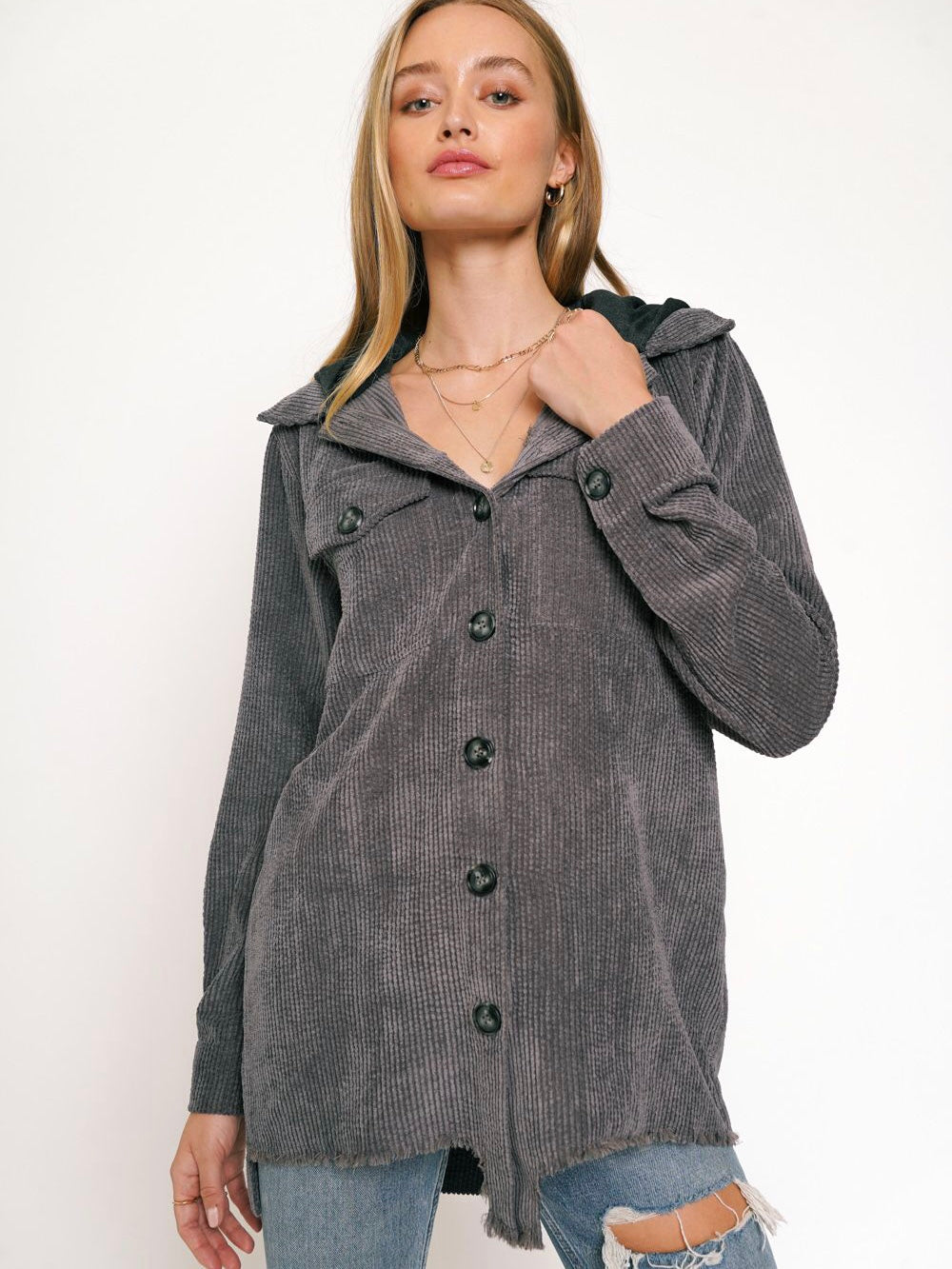 Antonella Corduroy Jacket - Charcoal