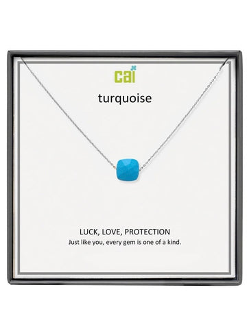 Silver Turquoise Square Gemstone Necklace