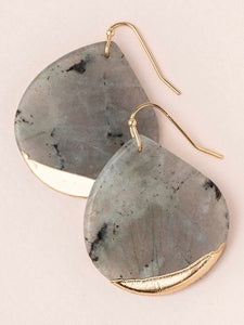 Stone Dipped Teardrop Earrings - Labradorite/Gold