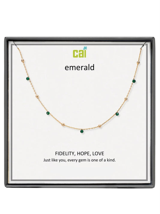 Gold Emerald Satellite Gemstone Necklace