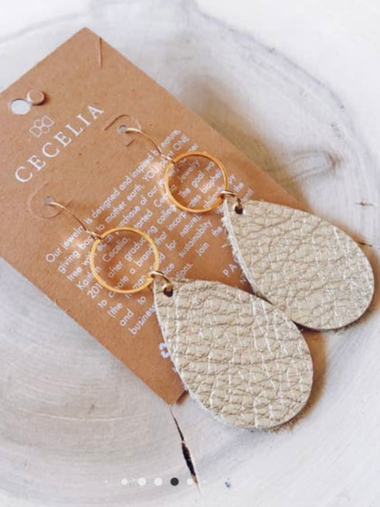 Small Teardrop Leather Earring | Champagne