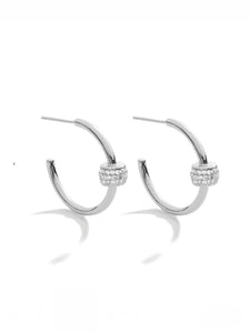 Hoop with Pave Accent Earrings - Silver
