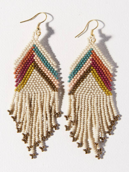 Elise Chevron Beaded Fringe Earrings Muted Rainbow