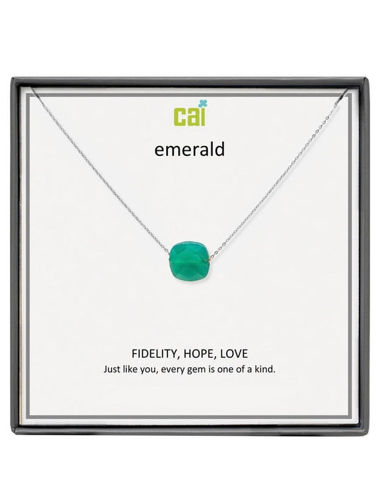 Silver Emerald Square Gemstone Necklace