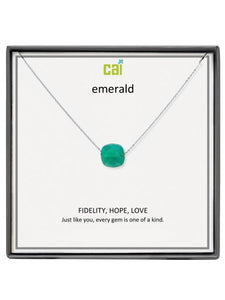 Silver Emerald Square Gemstone Necklace