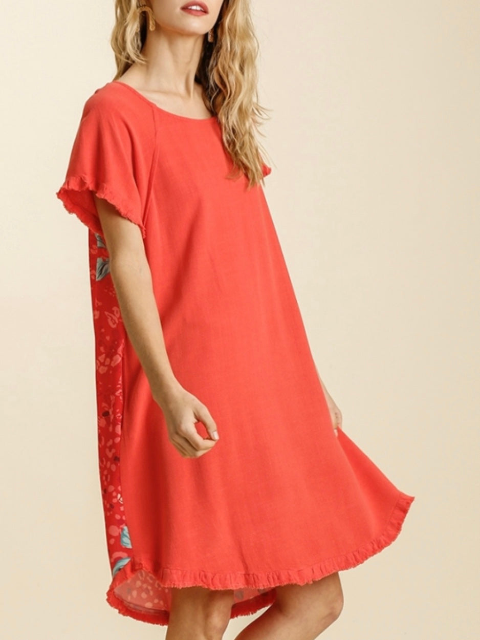 Cateleya Printed Back Dress - Coral