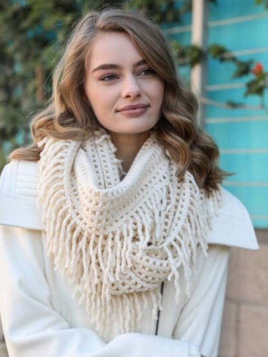 Lattice Tassel Infinity Scarf - Ivory