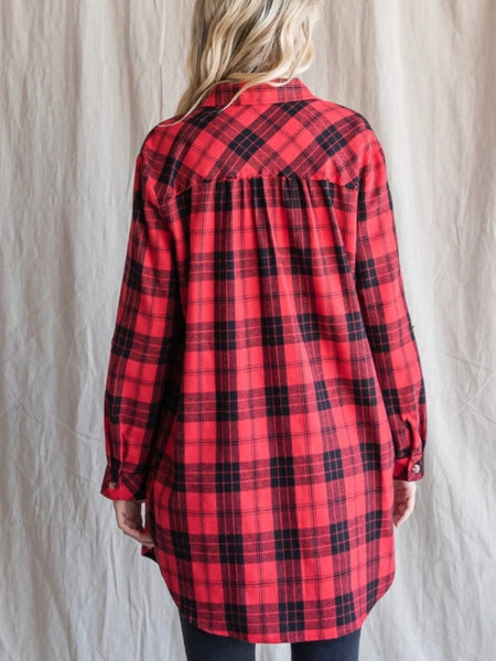 Leia Plaid Flannel Top - Red Mix