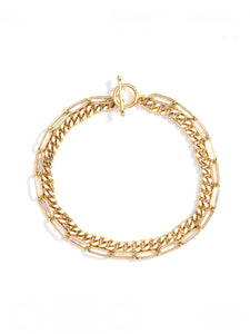Double Layer Cable + Link Toggle Bracelet - Gold