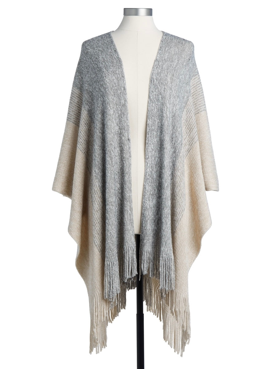 Gray & Cream Knit Duster with Fringe