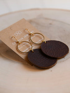 Round Tiered Leather Earrings | Natural Brown