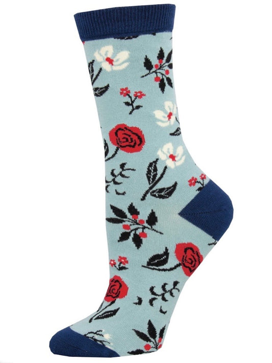 Women’s Bamboo Floral Motif Socks Blue