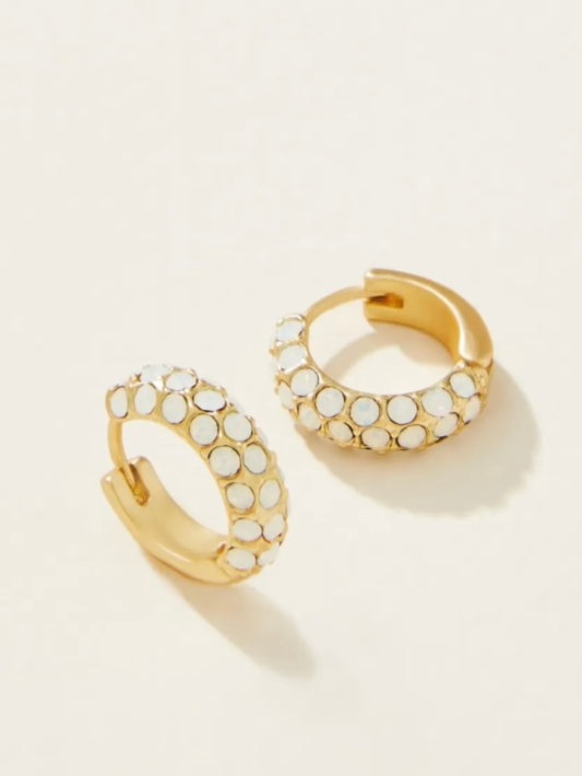 Cristal Pavé Hoop Earrings - Gold White Opal