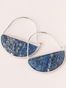 Stone Prism Hoop Earrings - Lapis/Silver