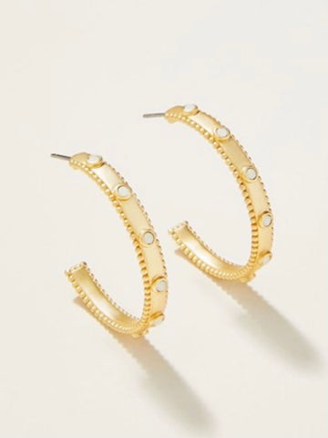Cristal Hoop Earrings - Gold & White Opal