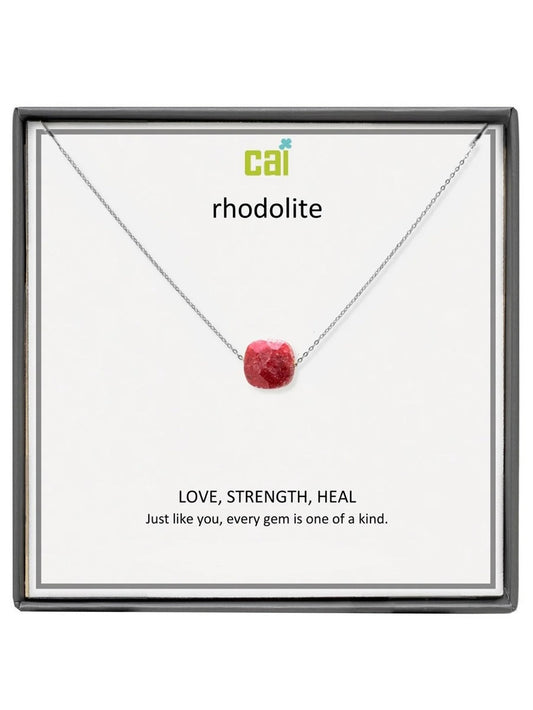 Silver Rhodolite Square Gemstone Necklace