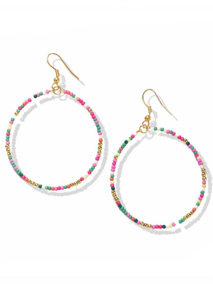 Rainbow Mix Single Seed Bead Hoop Dangle Earrings