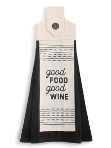 Good Food Good Wine Button Loop Tea Towel