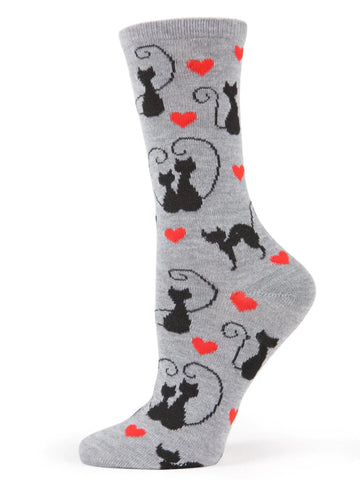 Women’s Curly Q Love Cats Bamboo Blend Crew Socks - Medium Gray