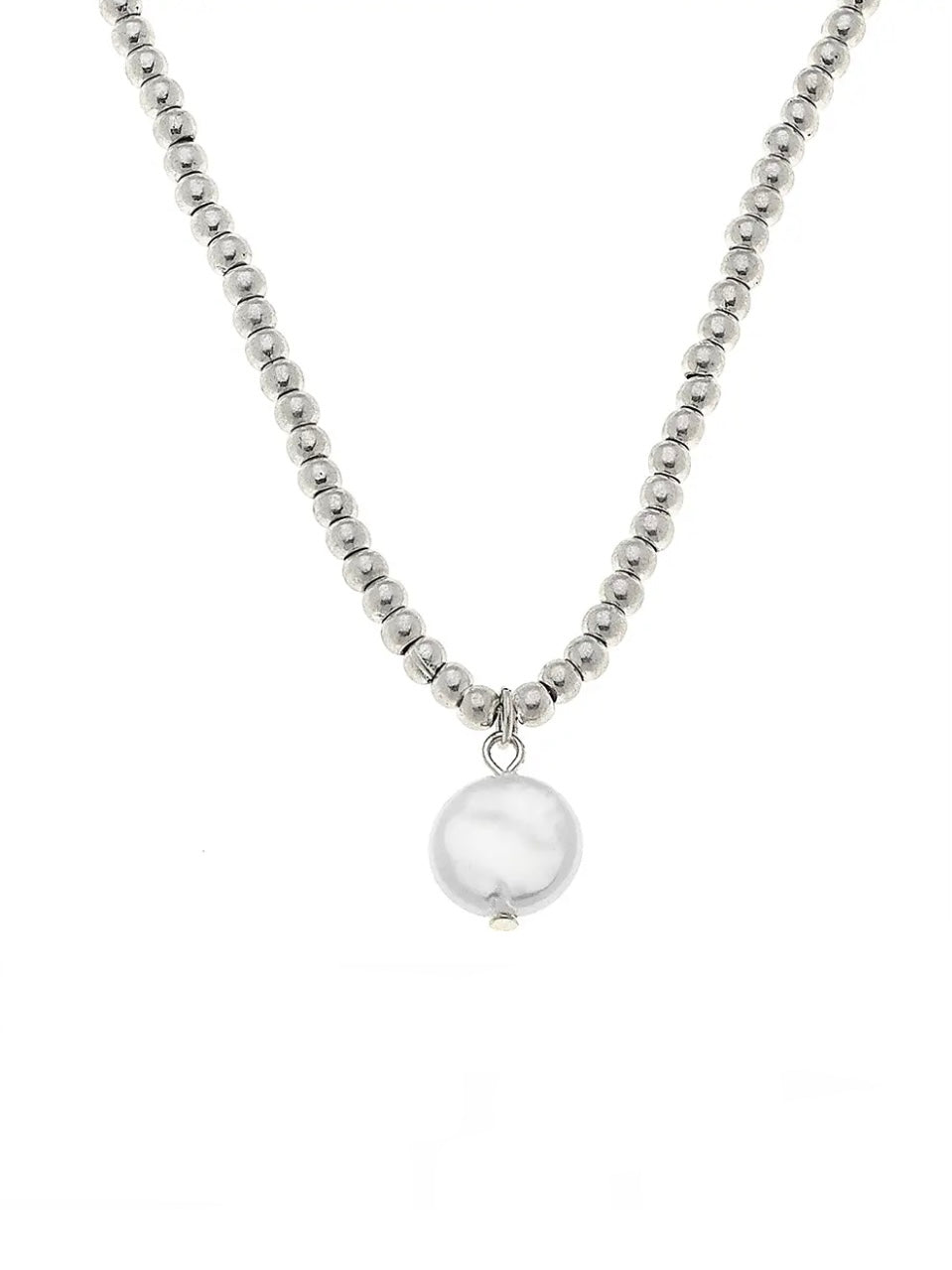 Aria Sphere Necklace in Worn Silver - Pearl