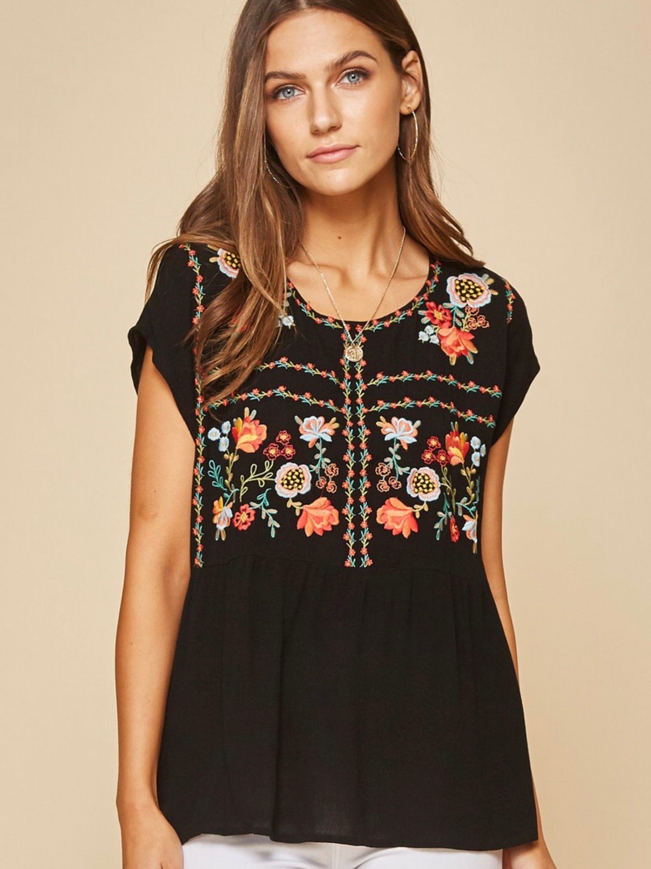 AN131519 Black Embroidered Top