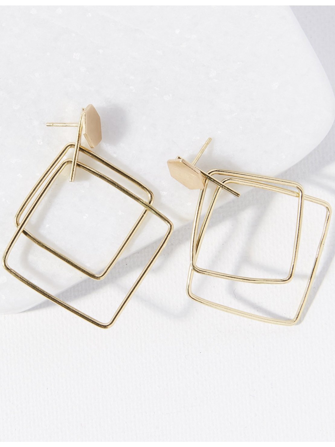 Brass Double Square Earring