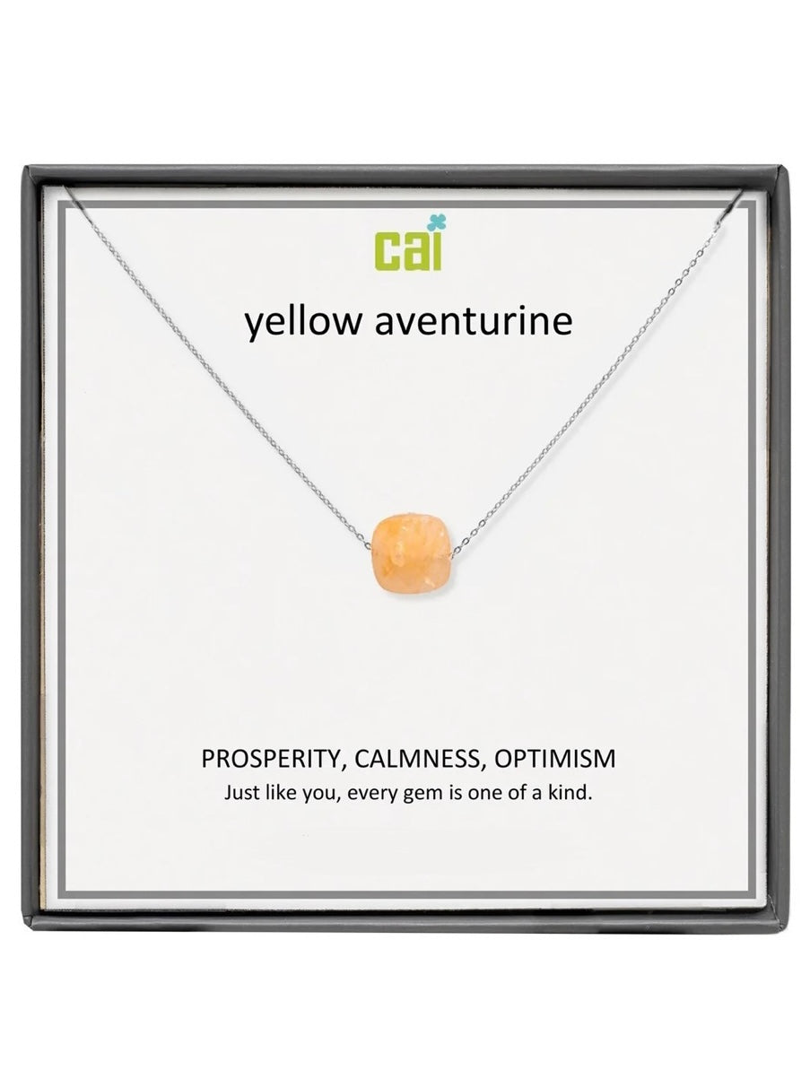 Silver Yellow Adventurine Square Gemstone Necklace