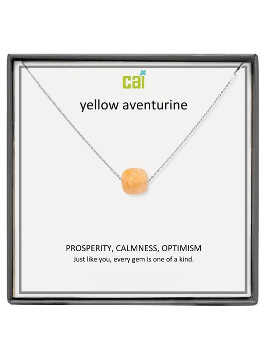 Silver Yellow Adventurine Square Gemstone Necklace