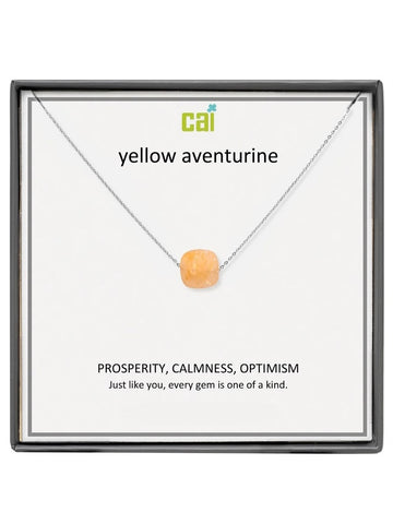 Silver Yellow Adventurine Square Gemstone Necklace