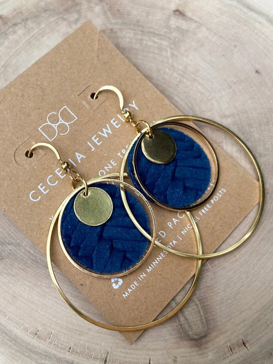 Large Hoop Leather Earrings | Dark Navy