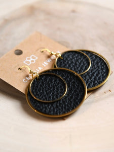 Round Leather Earrings | Black