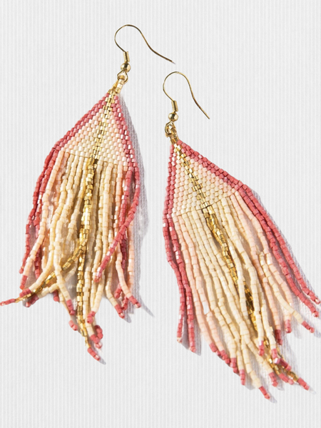 Ivory With Terra Cotta Blush Ombre Gold Luxe Stripe Fringe Earrings