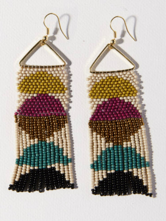 Gloria Half Circles Beaded Fringe Earrings Muted Rainbow